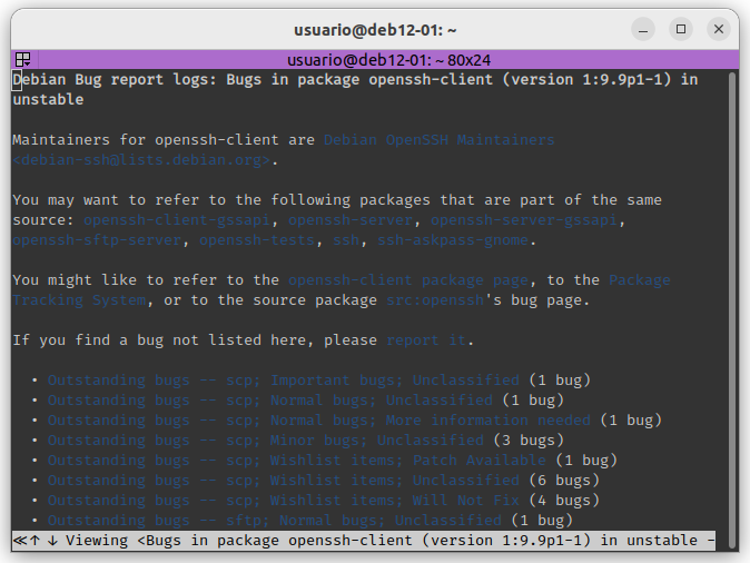 Salida del comando bts bugs openssh-client Salida del comando bts bugs openssh-client